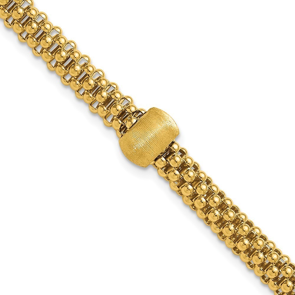 14k Yellow Gold Polished and Brushed Bead Popcorn Mesh Bracelet